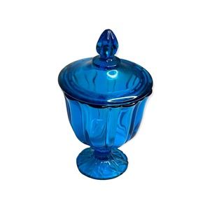 Vintage Viking LE Smith Glass, Simplicity Peacock Blue Candy Bowl, 1960s